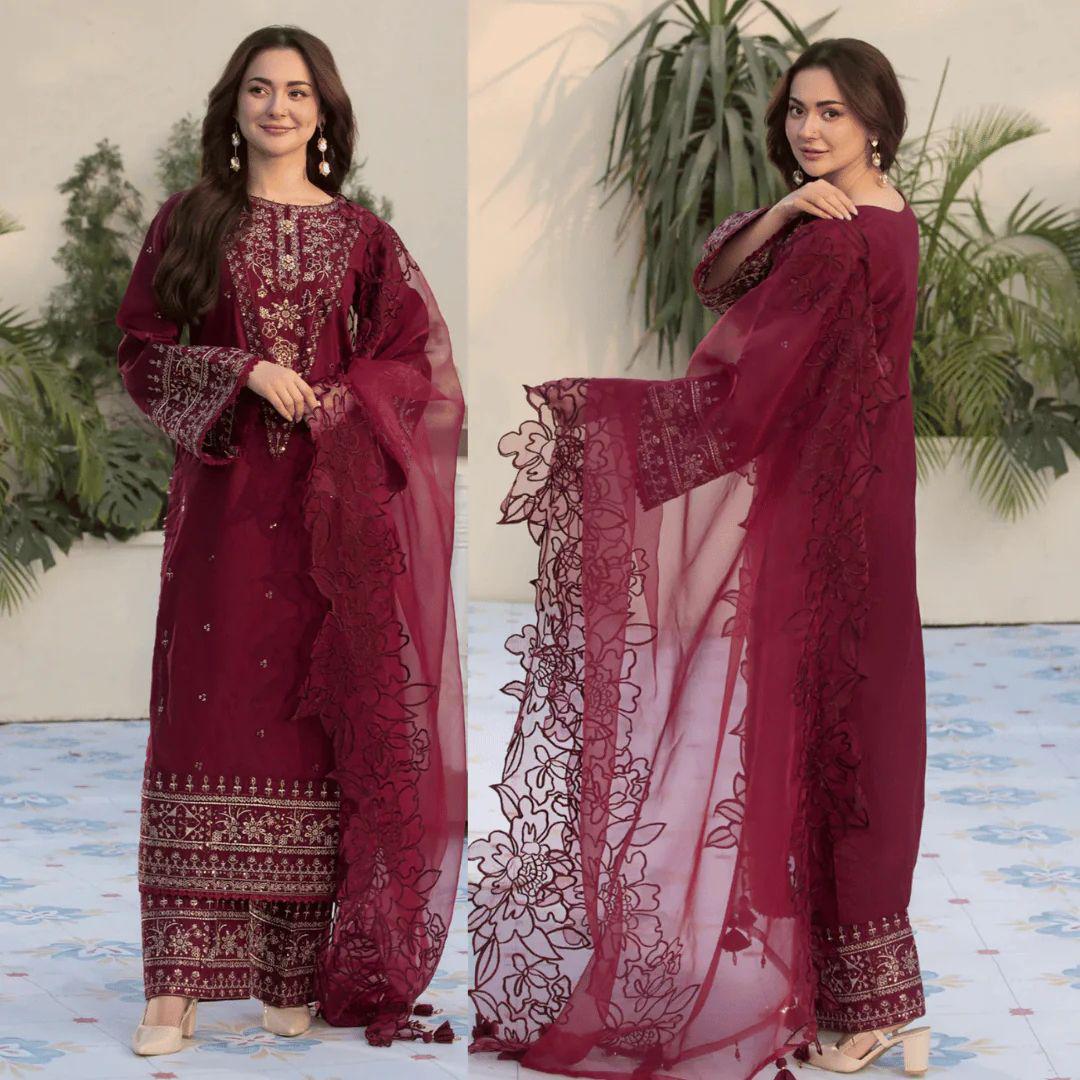 Qalamkar 2K25 Hit Code | Premium Embroidered Lawn with Organza Dupatta