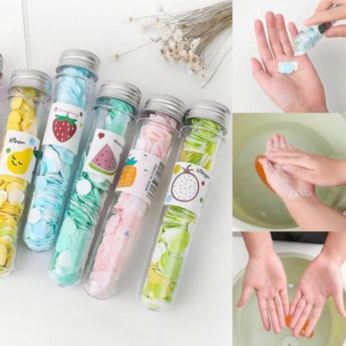100 PCS Disposable Flower Paper Soap with Portable Tube Bottle – Multi-Color Travel Soap Sheets for Hand Washing, Camping, and Outdoor Use ( Random Color )