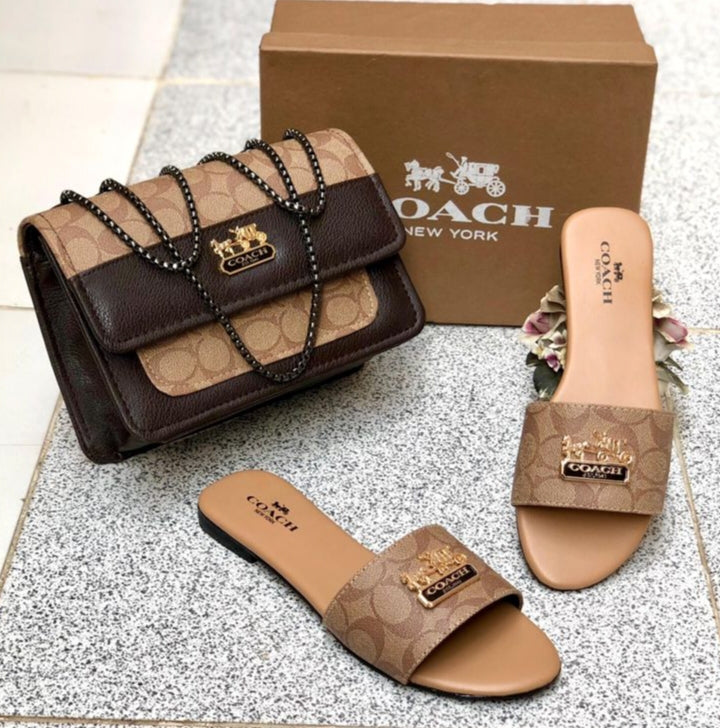 Coach Signature Handbag & Sleek Chappal Set