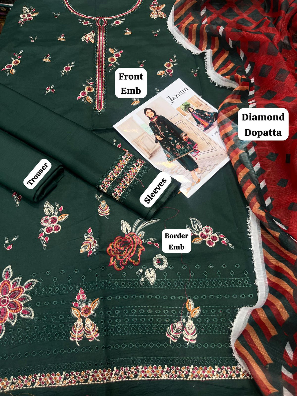 Jazmin Luxury 3-Piece Embroidered Lawn Suit | 2K25 Summer Collection