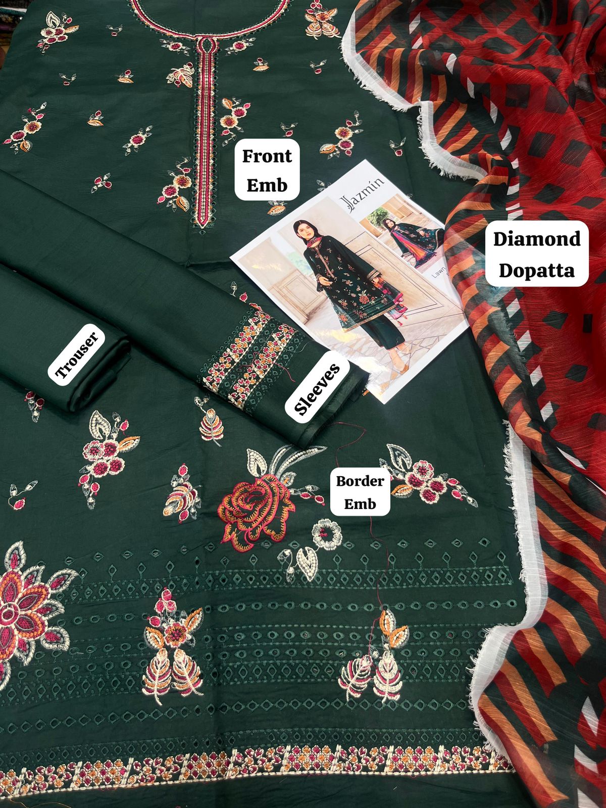 Jazmin Luxury 3-Piece Embroidered Lawn Suit | 2K25 Summer Collection