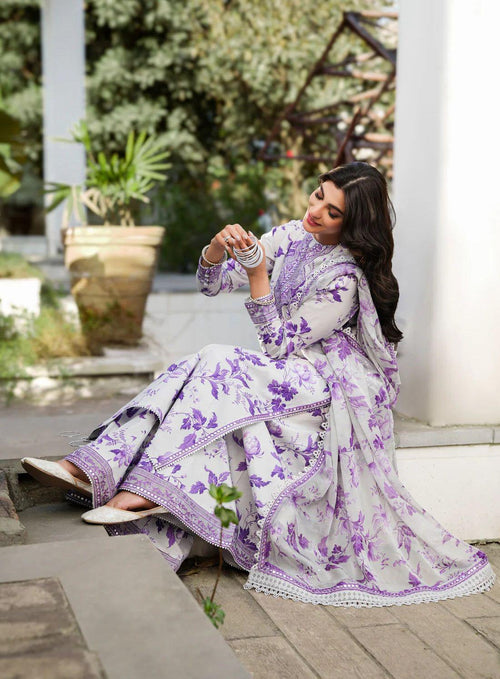 "Aneela’s Luxury Lawn 3Pc Suit with Embroidered Chiffon Dupatta"