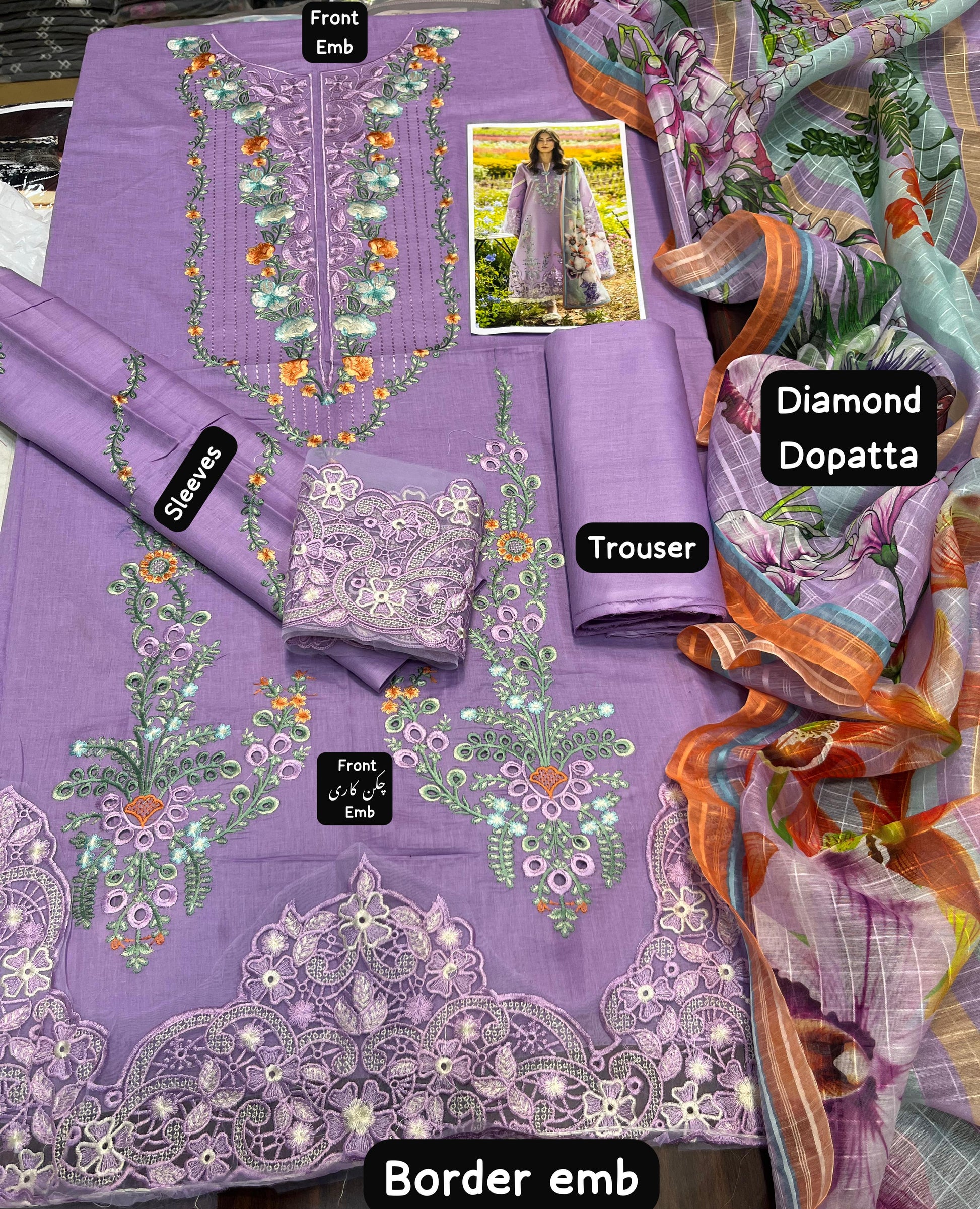 ⭐ Luxury Lawn with Diamond Dupatta – Limited Stock ⭐
