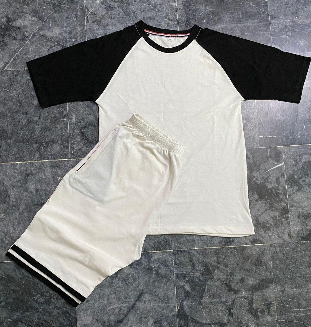 2 Pcs Men's Cotton Plain T-Shirt & Shorts Tracksuit